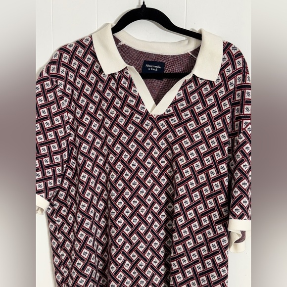 ABERCROMBIE & FITCH GOLF SHOP GEOMETRIC JACQUARD KNIT POLO NWOT - Picture 4 of 6